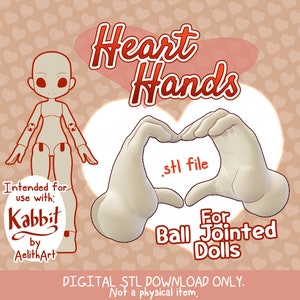 Ball Jointed Doll BJD Heart Hands Pack (Slim) - .stl DOWNLOAD ONLY (3D printable object)