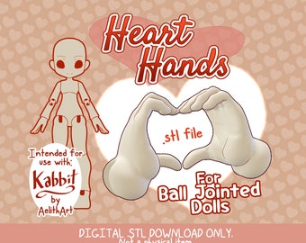 Ball Jointed Doll BJD Heart Hands Pack (Slim) - .stl DOWNLOAD ONLY (3D printable object)