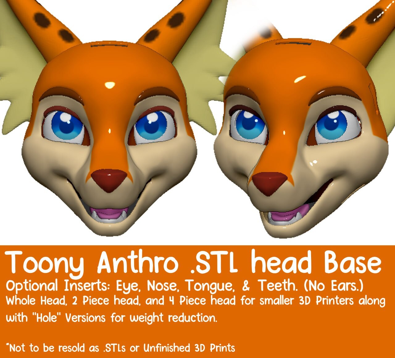 Aelithart's Toony Fursuit Head Base for 3D Printing .stl Download Etsy