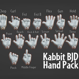 BJD Posed Hand Pack addon for Kabbit by AelithArt (And other dolls) - 3D Print file .stl (DIGITAL DOWNLOAD)