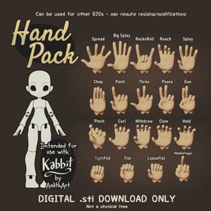 Ball Jointed Doll BJD Hand Pack (Slim) - .stl DOWNLOAD ONLY (3D printable object)