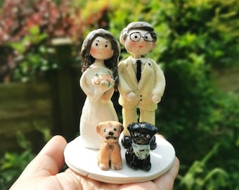 Wedding cake topper with dogs, Personalized Bride & Groom /pets Figurines from photos, Custom Mr and Mrs cake topper, Handmade wedding gift