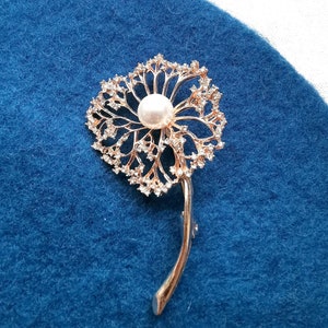 Crystal dandelion flower brooch in gold tone image 1