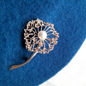 Crystal dandelion flower brooch in gold tone image 2