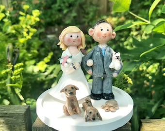 Personalization Wedding Cake Topper with Pets, Custom Bride & Groom Dog Cat Portrait Figurines, Mr/Mrs cake topper, Anniversary wedding gift