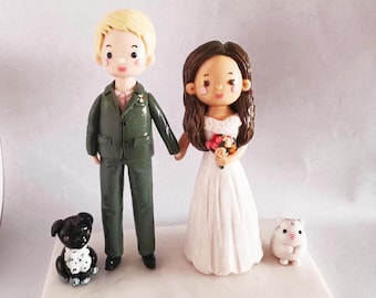Custom Wedding Cake Topper, Handmade Clay Bride and Groom Figurine