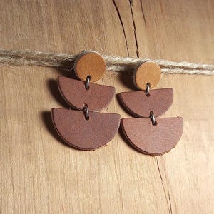 Two-Tone Leather Drop Earrings: Tan & Reddish Brown