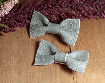 Leather Pigtail Hair Bows: Gray Mini Bow Set