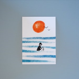 Postkarte Kaltwasser-Surfer, Wellen, Sonnenuntergang