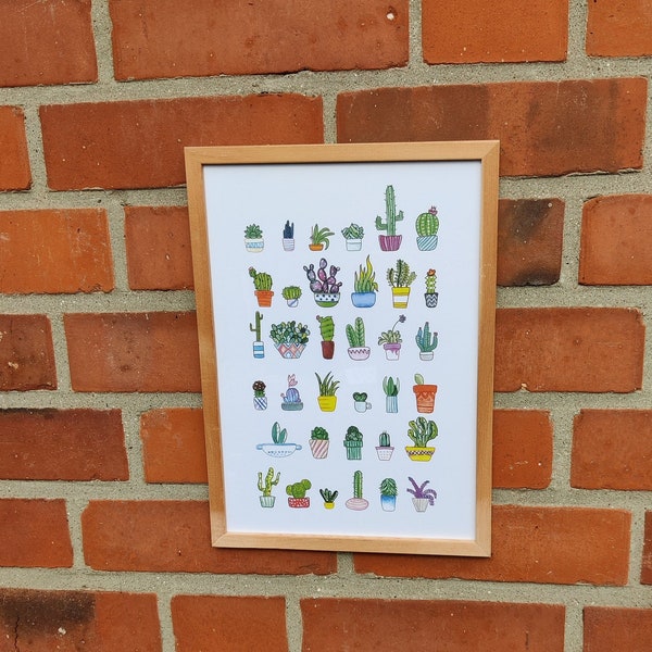 Artprint A4 Succulents Cactus Watercolor Wall Picture