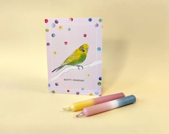 Happy Birdsday (gelb/grün) Nachhaltige Postkarte zum Geburtstag