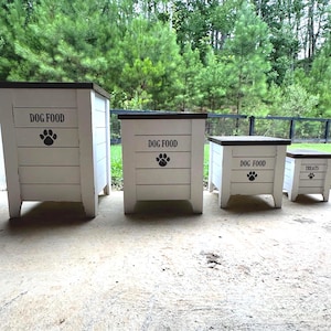 Farmhouse Style Wooden Dog Food Storage Bin | Large Pet Food Bin