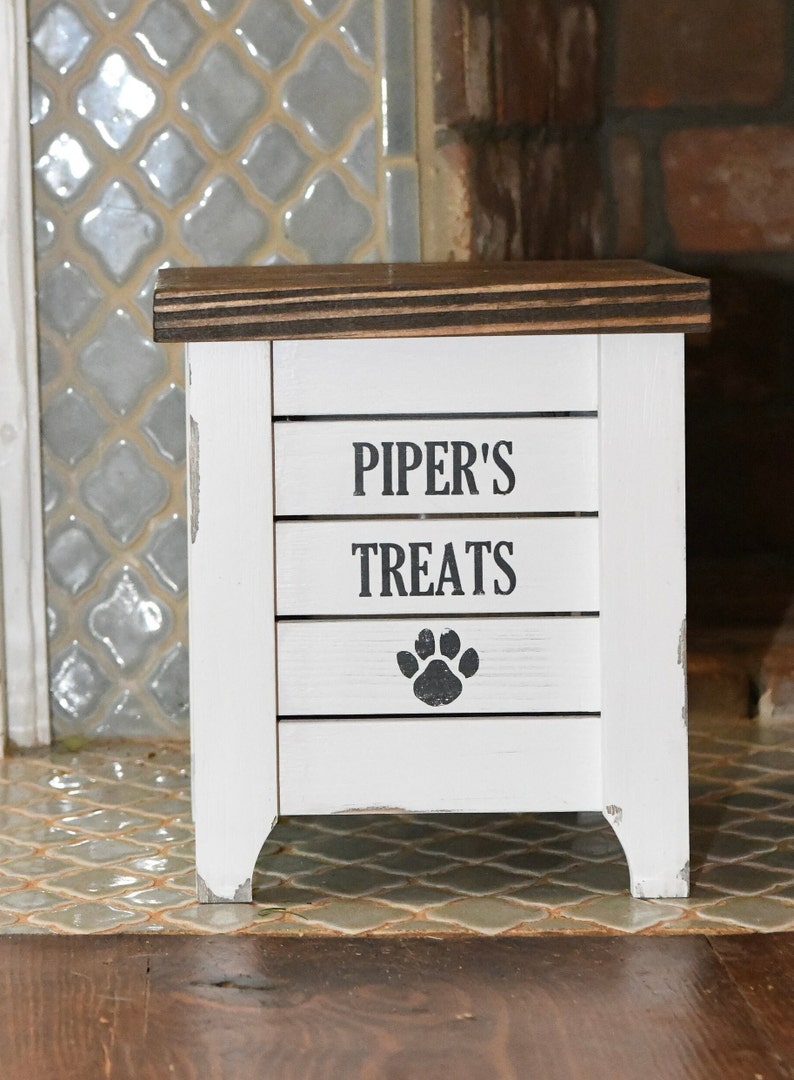Farmhouse Style Wooden Dog Food Storage Bin Large Custom Pet Food Bin