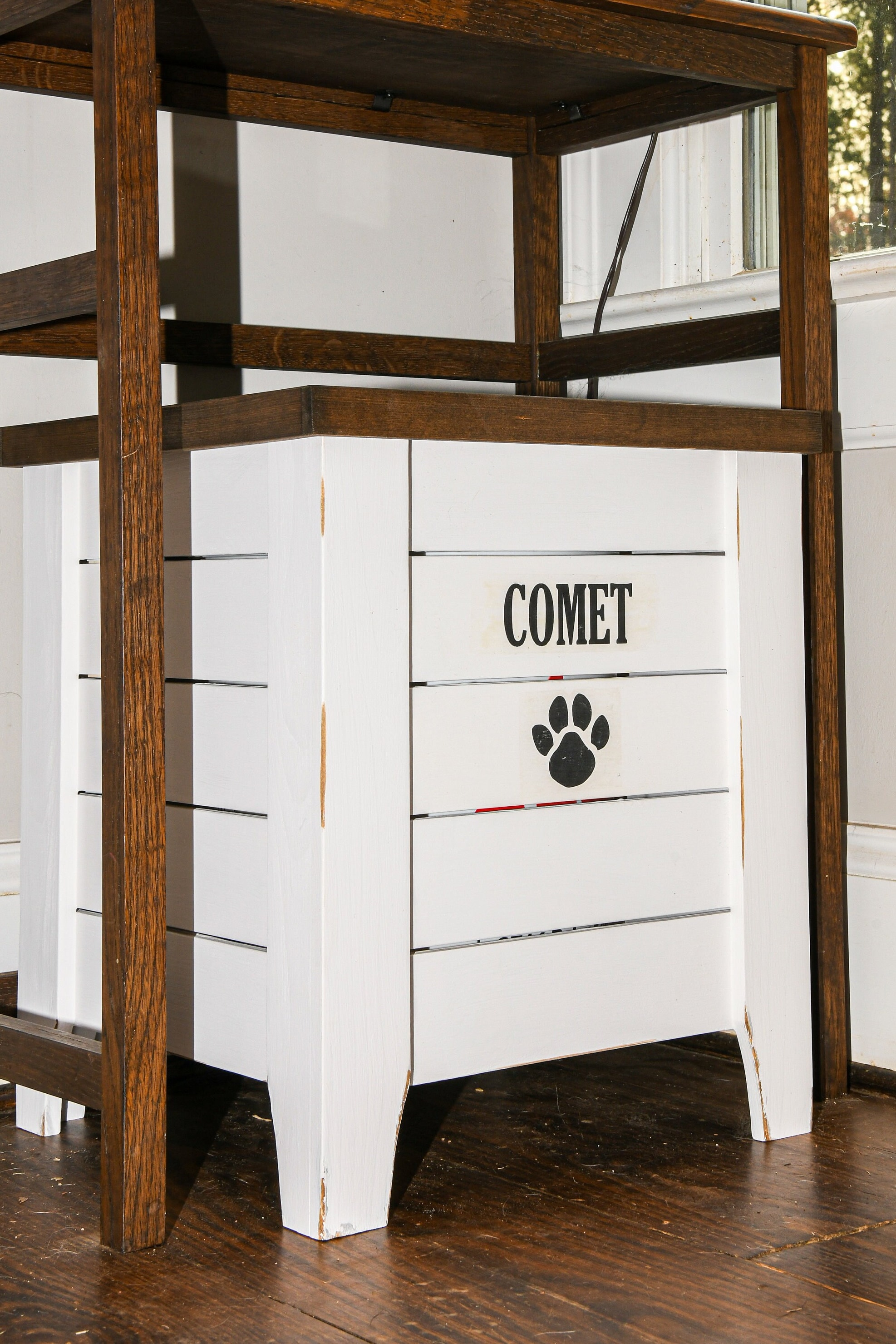 Farmhouse Style Wooden Dog Food Storage Bin Large Custom Pet Food Bin