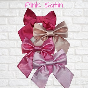 Pink Satin Collection Sailor Bow, Bow Tie o Hair Bow, FURbulous, mascota, perro, gato, moda, fantasía, elegante,