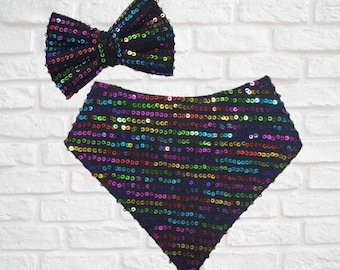 Bandana du Nouvel An à paillettes colorées, noeud pour les cheveux, fourrure de strass, chien, chat, animal de compagnie, 2025