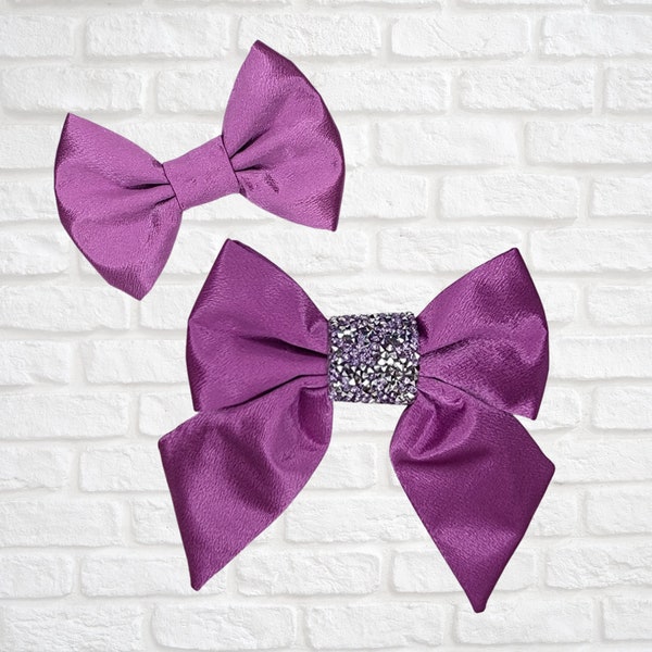 Wisteria Purple Satin Shiny Crush Sailor Bow, Bow Tie, or Hair Bow, FURbulous, pet, dog, cat, fashion, fancy, elegant,