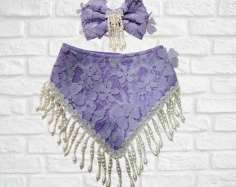 Bandana en dentelle florale violette, noeud pour les cheveux, strass FURbulous, chien, chat, animal de compagnie,
