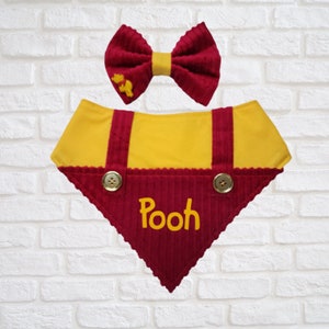 Pooh Bear Inspired Corduroy Overall Bandana, FURbulous, buttons, pet, custom,