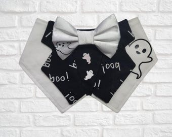 Boo!Tuxedo Suit Bandana, FURbulous, chien, chat, animal de compagnie, noir, blanc, fantôme