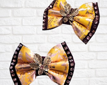 Noeud papillon double en satin de feuille de chêne, noeud papillon en satin de gemme strass, noeud marin ou noeud pour cheveux FURbuleux, chien, chat, animal de compagnie, occasion spéciale,