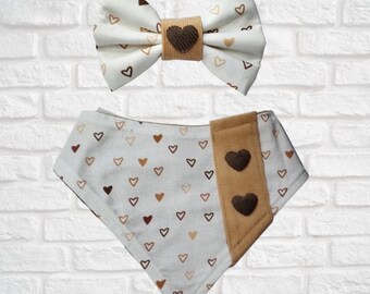 Bandana coeur marron en velours côtelé, noeud pour les cheveux, strass FURbulous, chien, chat, animal de compagnie,