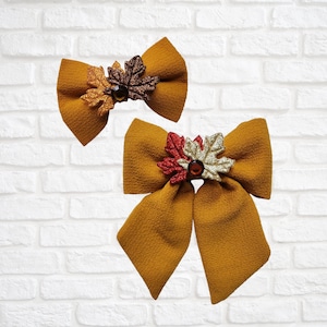 Mustard Leaf Sailor Bow, Bow Tie, Hair Bow, FURbulous, bling, rhinestone, dog, cat, pet, fall, autumn (2023)