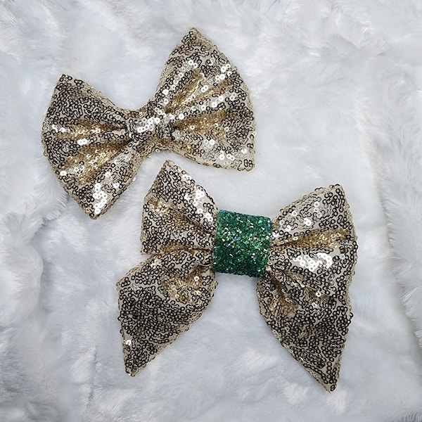 Gold Sequin Sailor Bow, Bow Tie, or Hair Bow, FURbulous, pet, dog, cat, fashion, fancy, elegant, soft, shiny, bling, party