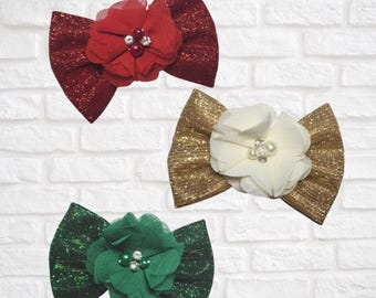 Noeud papillon pour cheveux fleur pailleté métallique, noeud papillon FURbuleux, chien, chat, animal de compagnie, occasion spéciale, Noël, rouge, vert, or