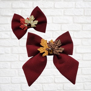 Maroon Leaf Sailor Bow, Bow Tie, Hair Bow, FURbulous, bling, rhinestone, dog, cat, pet, fall, autumn (2023)