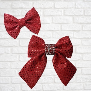 Red Sequin Sailor Bow, Bow Tie, or Hair Bow, FURbulous, glitter, party, fancy,