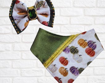 Bandana citrouille coloré, blanc, vert, or, crème, strass FURbulous, chien, chat, animal de compagnie,