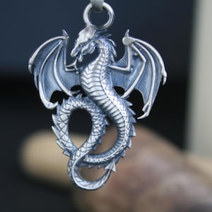 Dragon Design Silver Pendant | Mythical Jewelry | Handmade Sterling Silver Charm