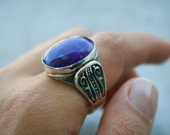 Amethyst Ring for Men and Women, Handmade 925 Sterling Silver Purple Stone Ring, February Birthstone Jewelry, Unique Gift