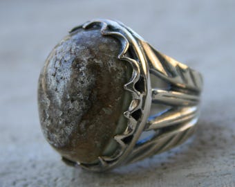 Bague en pierre de jaspe rustique pour homme, bijoux fantaisie faits main en argent sterling, bague pour homme en jaspe terreux, bague en jaspe fabriquée à la main