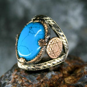 Handmade Turquoise Stone Men&#39;s Ring - 925k Sterling Silver