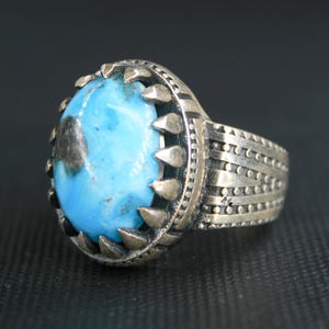 Handmade Turquoise Stone Men&#39;s Ring - 925k Sterling Silver