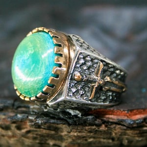 Handmade Turquoise Stone Men&#39;s Ring - 925k Sterling Silver