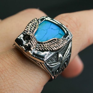 Handmade Turquoise Stone 925k Sterling Silver Eagle Ring