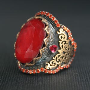 Natural Red Paraiba Stone Sterling Silver Ring: Turkish Handmade Jewelry