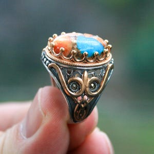 Orange Spiny Oyster Turquoise Ring: Handmade 925 Sterling Silver