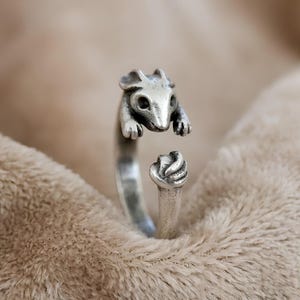 Mouse Ring, Adjustable Opossum Ring, Silver Animal Wrap Ring, Cute Rat Jewelry, Pet Lover Gift, Minimalist Open Ring, Woodland Creature