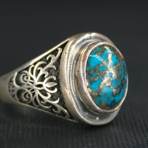Handmade Turquoise Ring: Sterling Silver Boho Wedding Band