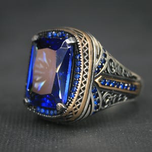 Square Blue Zircon 925k Sterling Silver Ring - Handmade