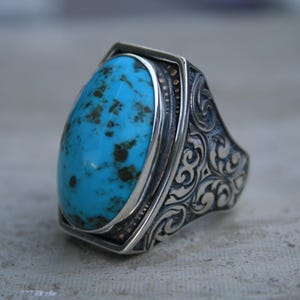 Großer 925 Sterling Silber Türkis Ring, Großer ovaler Edelstein, Boho Ring, handgefertigter Ring