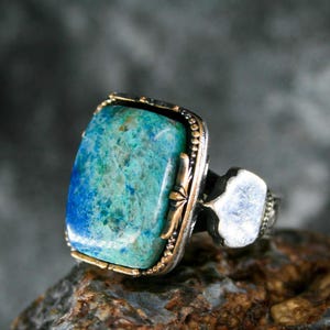 Handmade Turquoise Ring: 925k Sterling Silver Gemstone Ring for Men