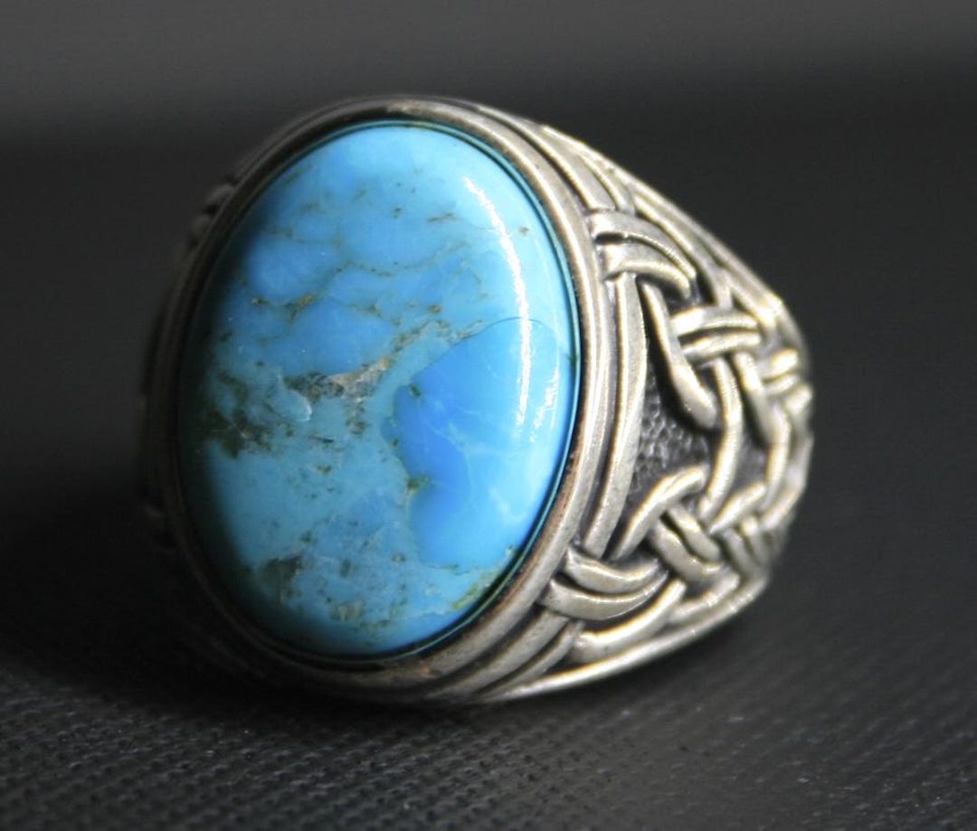 Handmade Turquoise Stone Men's Ring - 925 Sterling Silver - Etsy