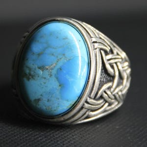 Handmade Turquoise Stone Men&#39;s Ring - 925 Sterling Silver