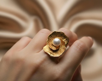Bague Fantaisie Réglable En Cuir Rouge Magnolia Fleur - Taille Unique Femme, Artisanat Indonésie