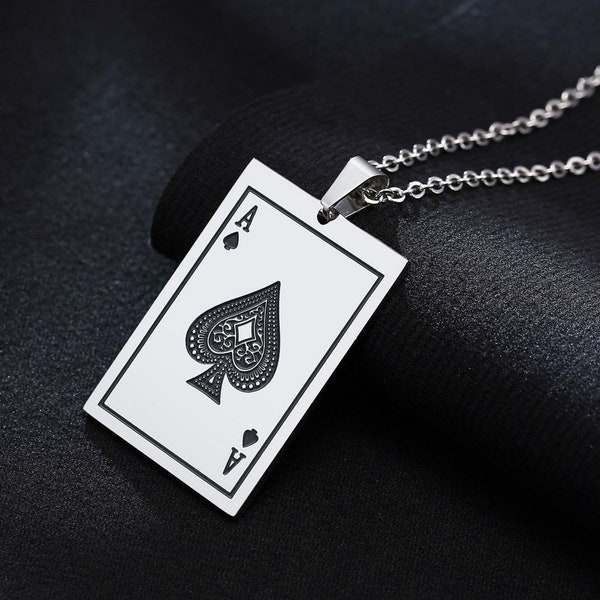 Collier chaîne pendentif pour homme, pendentif carte As de pique chance, pendentif homme